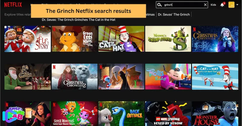 The Grinch Netflix search results
