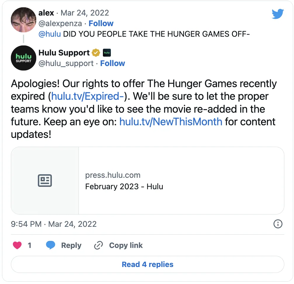 Hulu takes hunger games off the platform