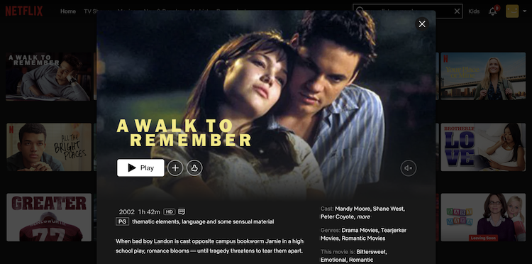 watch a walk to remember on netflix